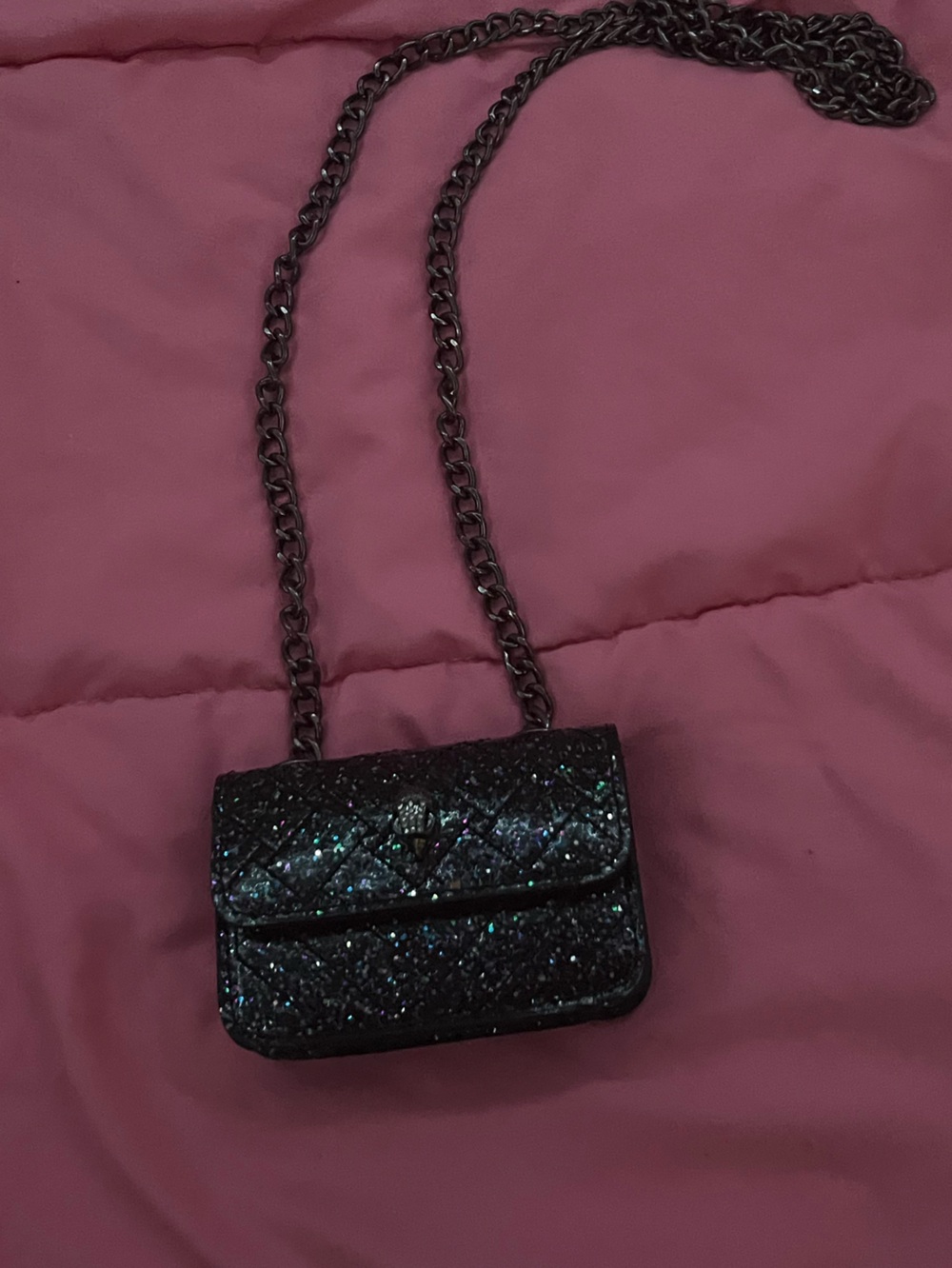 Kurt Geiger Black Glitter Quilted Mini Crossbody